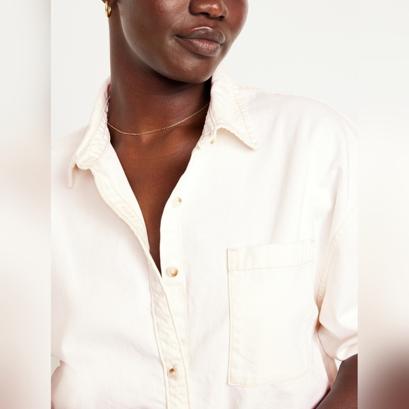 Old Navy Boyfriend Button-Down Jean Tunic ecru white - Picture 1 of 7